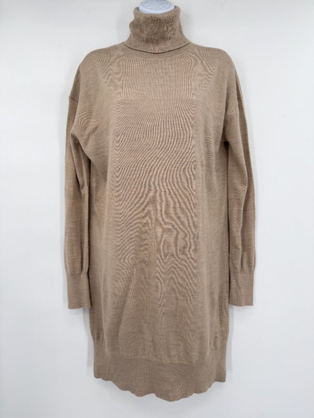 Daniel Cremieux Womenโs S Wool Blend Turtleneck Midi Sweater Dress Beige